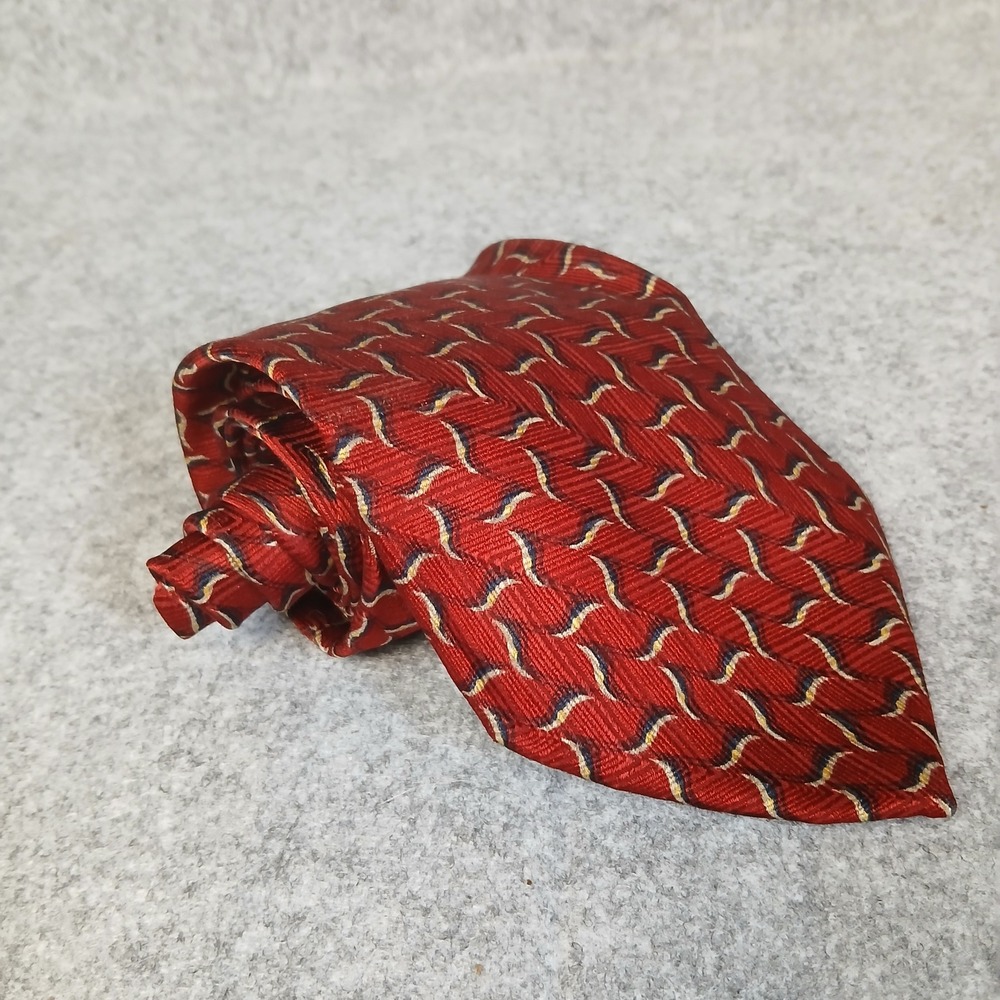 Neo Bill Blass Necktie Mens One Size Red Geometric Wave Silk Tie
